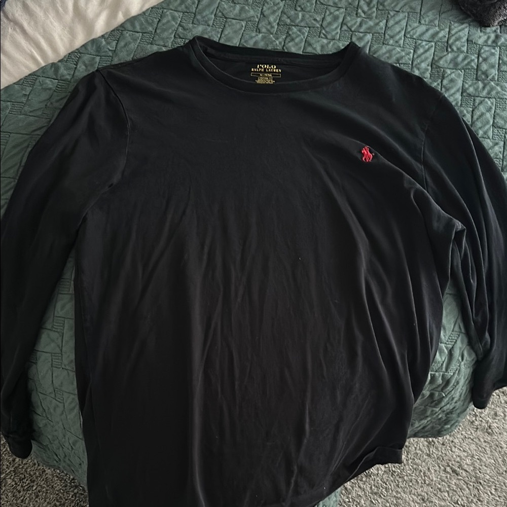 Polo by Ralph Lauren Men's Black Long Sleeve Tee with Red Logo